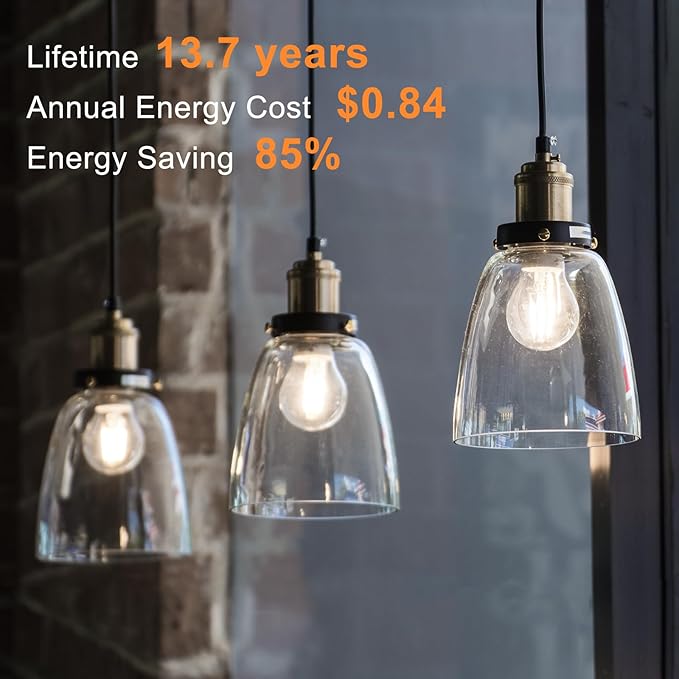 TJOY 6 Pack A19 Vintage LED Edison Bulbs, Dimmable, 60W Equivalent, High Brightness 4000K Natural White, 8W E26 Standard Base, 800 Lumens, CRI80+, Clear Glass Filament Bulb for Home, Farmhouse