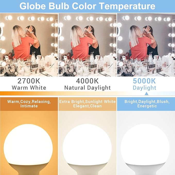 hansang Vanity Light Bulb 5000K Daylight 8 Pack G25 LED Globe Light Bulb for Bathroom Vanity Mirror Decorative,E26 Medium Base, 5W 60W Incandescent Equivalent,500LM,Non-dimmable