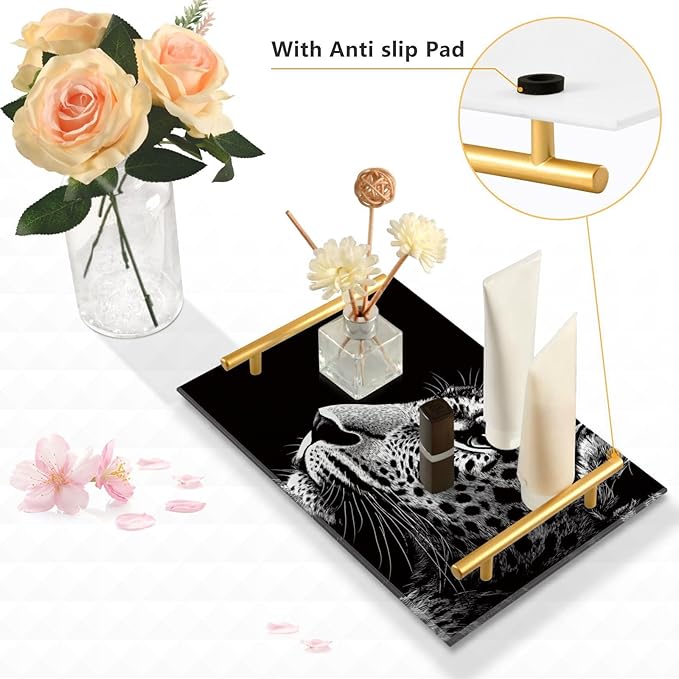 Black Animal Decorative Acrylic Breakfast Trays with Handles Trays for Coffee Table for Jewelry Perfume for Farmhouse Serving bandejas para cumpleanos