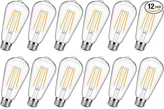 12-Pack Vintage LED Edison Bulbs 100W Equivalent 1400LM High Brightness 8W ST58 LED Filament Light Bulbs 3000K Warm White E26 Medium Base CRI90+ Antique Clear Glass for Home Dinning Room, Non-dimmable