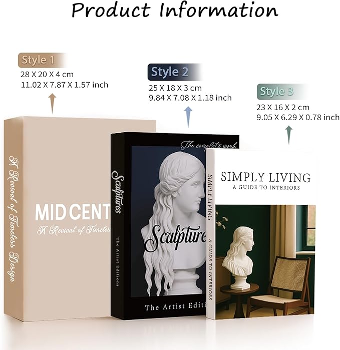 Aesthetic Decorative Books Set of 3 Decorative Coffee Table Books Bookshelf Decor Fake Book Storage Box for Home Décor Accents Photo Storage Keepsake Box