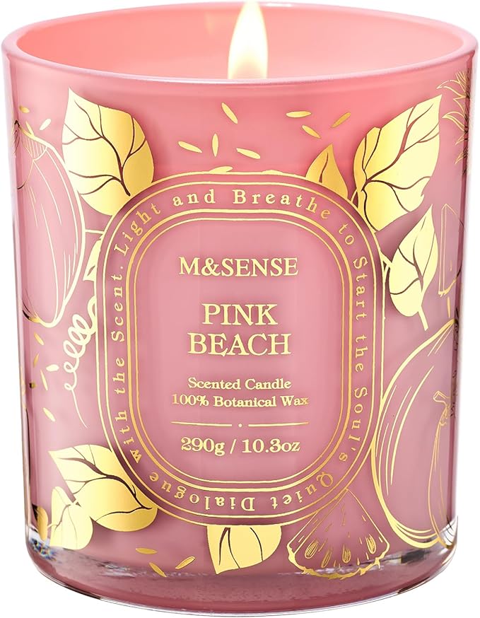 M&SENSE Pink Beach Scented Candle, Natural Soy Candle, Clean Burn Non Toxic, 55 Hours Long Burning 10.3oz, Romantic Dating Home Fragrance Decor, Gifts for Women