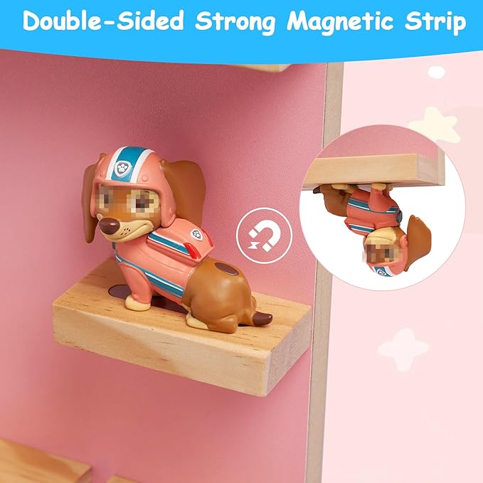 Gieanoo for for TonieBox 2/1 Toniebox Shelf, Magnetic Shelf for Tonies Pine Wooden Floating Wall Shelves Organizer Compatible with Tonie Box Player and Tonie Figures Storage(Pink)
