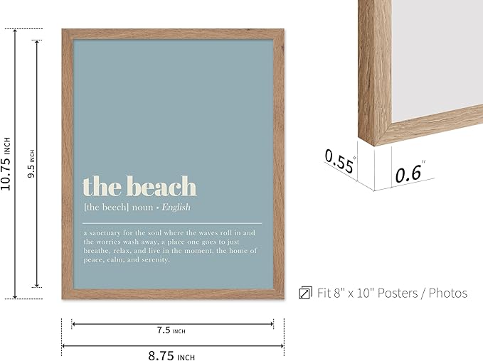 Poster Master Typography Poster - Dictionary Print - Beach Definition, Home of Peace and Calm, Sanctuary, Waves, Soul, Relax - Gift for Family, Friend - Wall Decor for Home, 8x10 Beige Framed