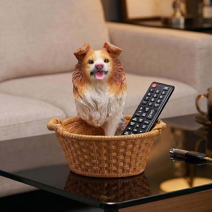 Cute Border Collie Candy Bowl, Resin Dog Figurine Key Bowl for Entryway Table, Desktop Storage Basket Organizer for Desk, Unique Dog Lover Gift