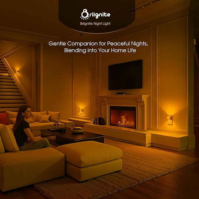 Briignite Night Light [2 Pack], Night Lights Plug Into Wall, 3 Adjustable Brightness Levels, Dusk to Dawn Sensor, Soft Amber Glow, Ideal Night Light for Kids, Bedroom, Bathroom, Hallway, Nursery