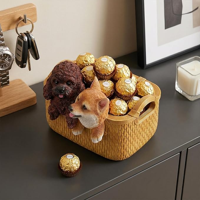 Dog Resin Storage Basket, Desktop Organizer for Remote & Keys, Cute Home Decor Tray, Ideal present for Pet Lovers.(Toy Poodle & Shiba Inu)