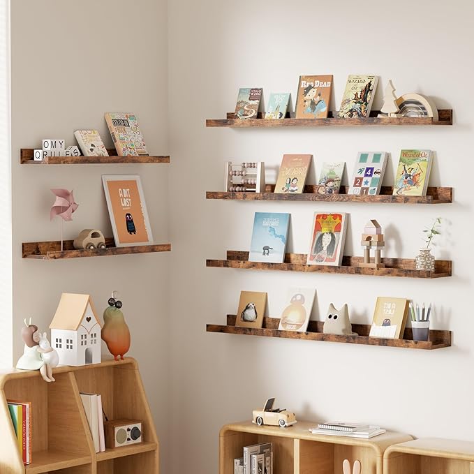 Merapi 6-Pack Floating Shelves for Wall, 36 Inch Long Modern Wood Shelves for Living Room, Bedroom, Bathroom & Kitchen Decor, Easy Installation Wall Mounted Storage Display Shelves