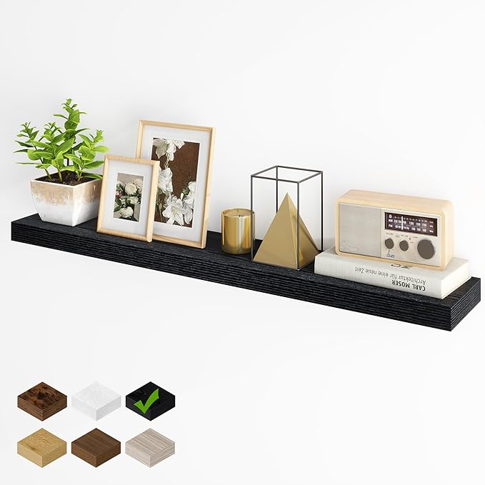 Fun Memories Floating Shelves for Wall, 48Inch Long Floating Shelves Set of 1, Hanging Shelf with Invisible Brackets, Wood Shelves for Living Room, Bedroom, Kitchen, Black