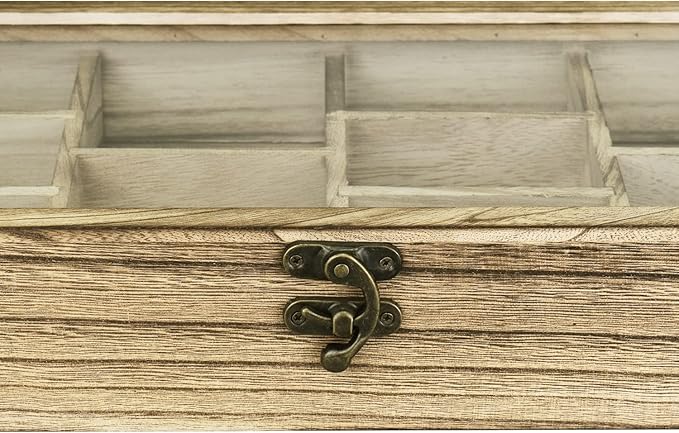 Ikee Design Wooden Collection Display Case with Hinged and Clear Tempered Glass Top, Wall Mounted 10 Slots Wood Display Storage Box for Mini Figures, Collections, Essential Oils, Oak Color