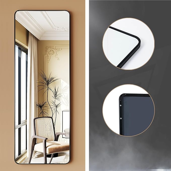 Protylctaster 19"x51"Over Door Mirrors, Hanging Mirror Over Doors,Back of Door Mirror Full Length,Full Body Mirrors for wall(Black)
