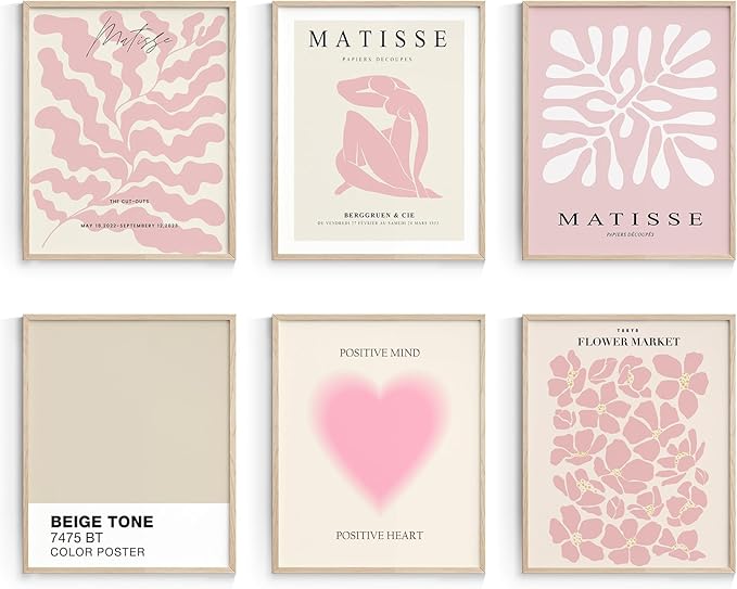 Habseligkeit Pink Matisse Wall Art Prints, Abstract Wall Art Exhibition Posters, Vintage Wall Art Prints, Retro Room Decor for Girl's Bedroom 11x14 inch, Unframed
