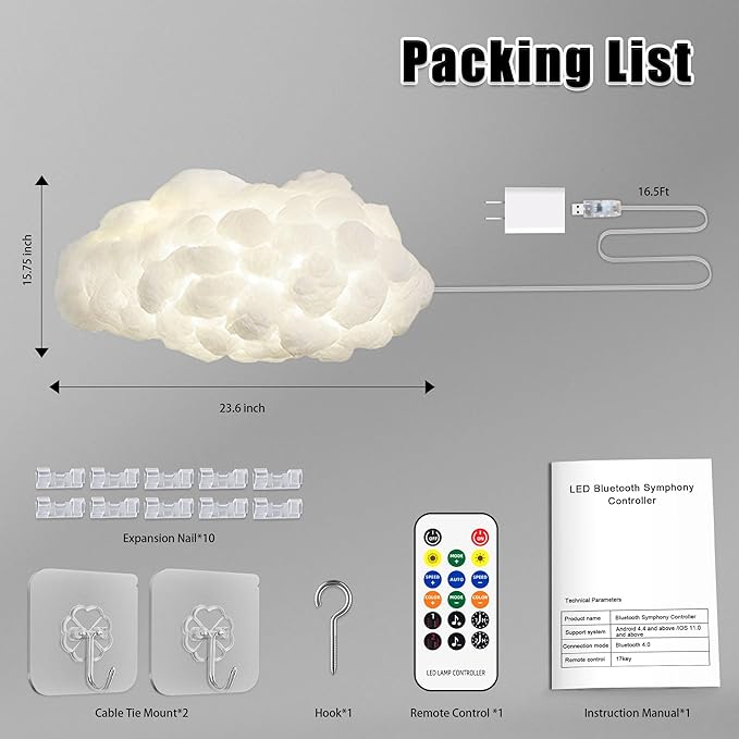 Cloud LED Lights for Bedroom - Aesthetic Mood Light with Music Sync App Control Wall Light, 3D Ceiling Lamp Color Changing Strip Lights for Kids Room Decorations