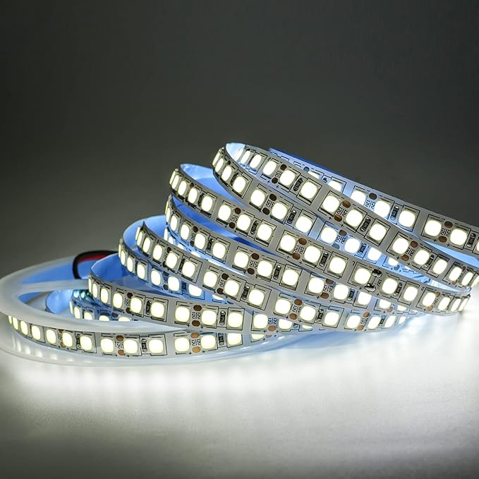 12V LED Strip Lights, 16.4ft White 6000K Light Strips SMD 5054 IP20 120 LEDs/M, Total 600 LEDs Super Bright Rope Light Strip for Home, Shelf, Kitchen Decoration