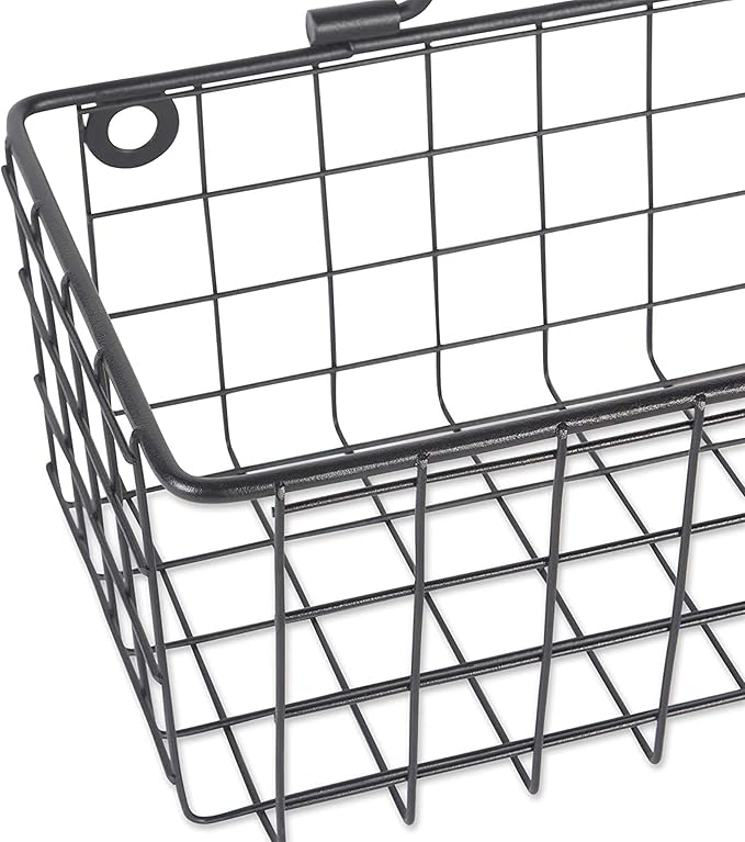 DII Farmhouse Vintage Décor, Wire Wall Basket, Assorted, Black, 2 Piece (Pack of 2)