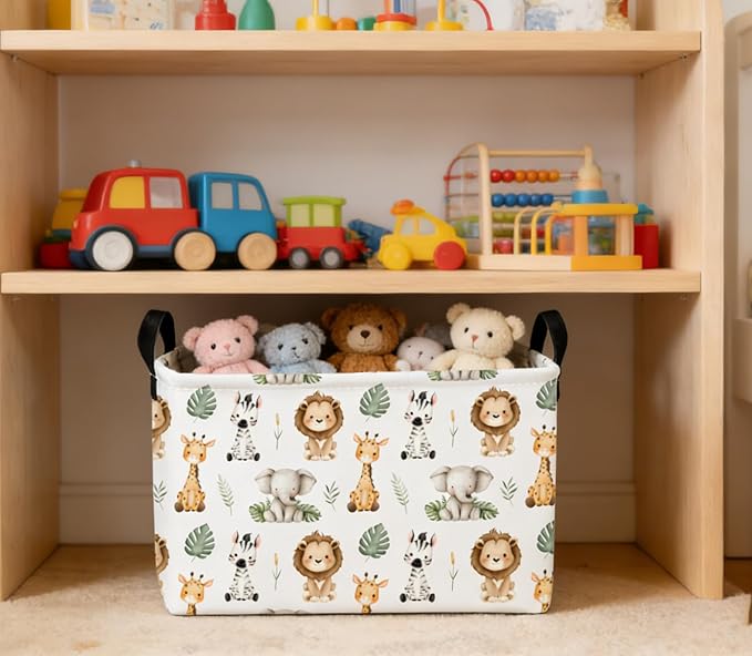 Essme Rectangular Animal Baskets,Kids Storage Box,Cute Basket for Kids with Handles for Room Decor, Book Bins,Shelf Basket.(Leaf Animals)