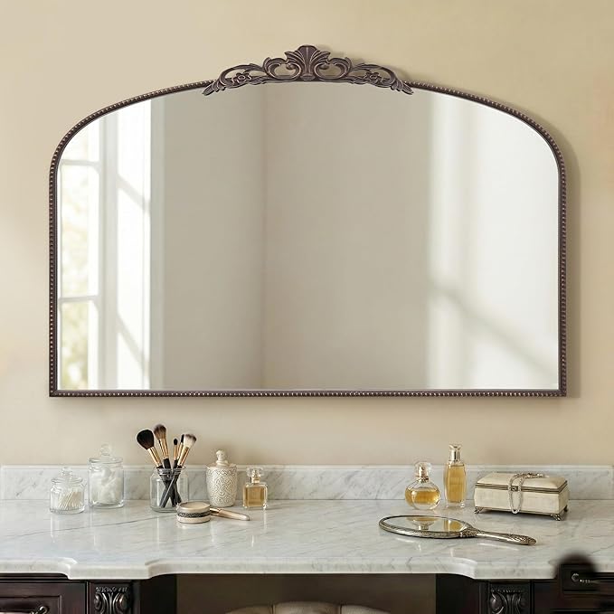 Micasso Large Bronze Vintage Mirror: 48"x 33" French Baroque Antique Mirror - Traditional Ornate Decorative Wall Mounted Arched Mirrors for Wall/Mantel/Entryway/Hallway - Home Decor for Living Room