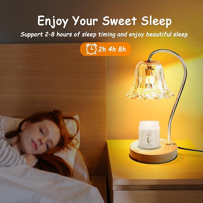 Candle Warmer Lamp with Timer & Dimmer, VKUSRA Candle Lamp with Crystal Flower Lampshade and 2 Premium Gu10 Bulbs, Modern Candle Lamp Warmer for Home Decor, Perfect Housewarming