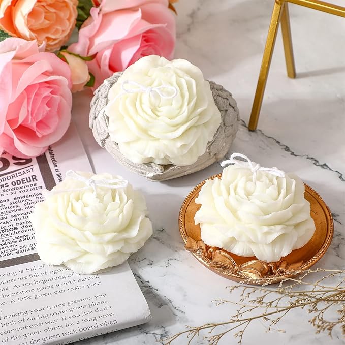 Roowest 3 Pcs Flower Shape Trendy Candles Floral Shaped Aesthetic Candle Soy Wax Handmade Minimalism Decorative for Home Spa Yoga Decor Art Gift(White)