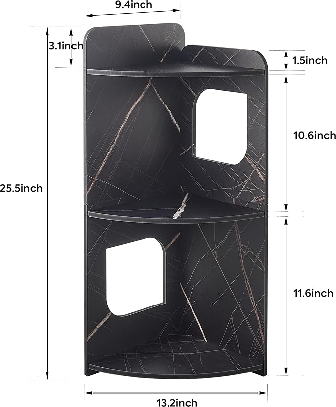 Black 3-Tier Small Corner Shelf Stand, Waterproof Bathroom Storage, Toilet Paper Storage, Corner Table for Small Spaces (Black)
