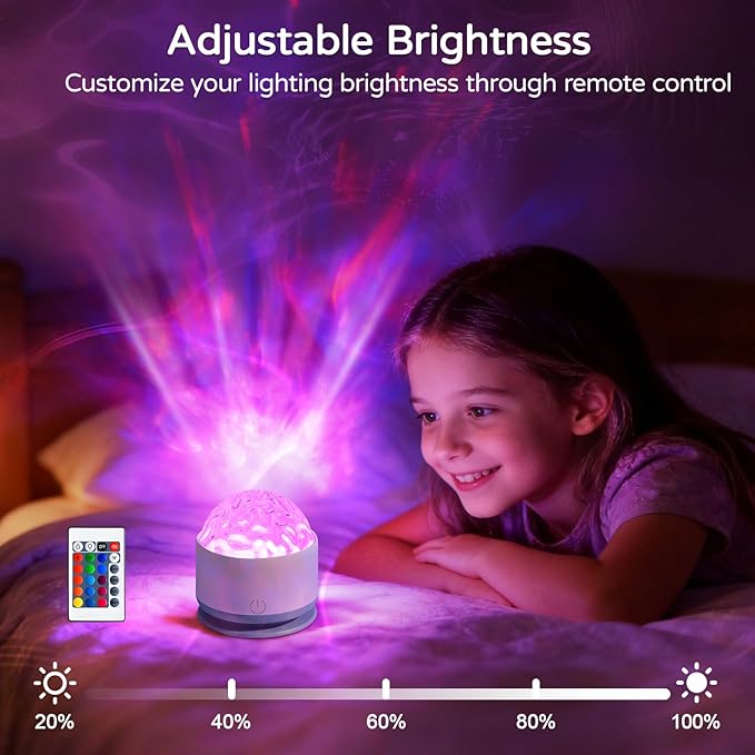 Ocean Wave Projector Light, Rechargeable 16 Color Ocean Lamp Ambient Lighting Night Light Projector Mood Lighting with Dimmable & Remote for Kids Bedroom Teen Girl Gift Room Decor