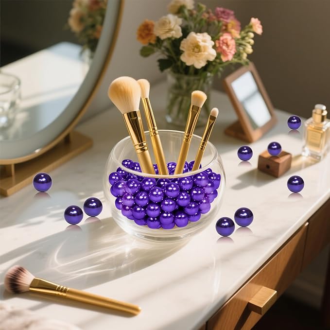 600Pcs Dark Purple Vase Filler Pearl Beads for Crafting 10mm Beads No Holes Decor Suitable for Wedding Decor, Party Decorations, Centerpiece Table Decorations