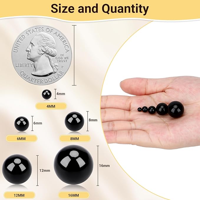 Suream Black Polished Pearls 350Pcs, ABS Undrilled Art Faux Beads for Makeup Brush Holder, No Hole Imitation Round Pearl for Vase Filler, Wedding Table Scatter, Birthday Party, Home Decor, 12mm/0.47In