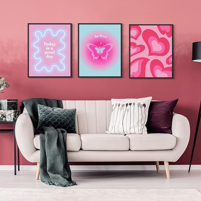 Habseligkeit Pink Gradient Aura Posters for Room Decor Aesthetic, Danish Pastel Cute Room Decor, Cozy Wall Art Prints for Girs Dorm Aesthetic Decor Unframed, 8x10in, Set of 6