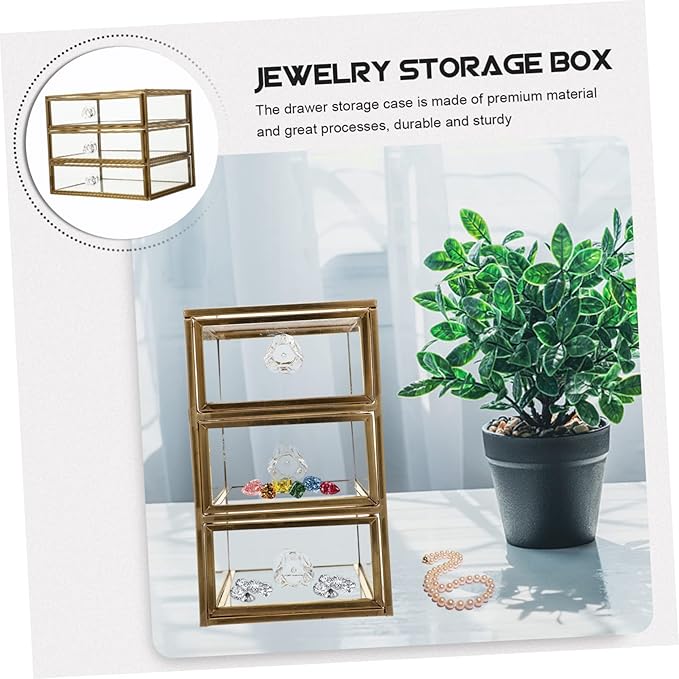 OUNONA Jewelry Drawer Box Elegant Three Storage Organizer for Cosmetics Accessories Transparent Design for Easy Viewing Versatile Storage Case for Home Office Use