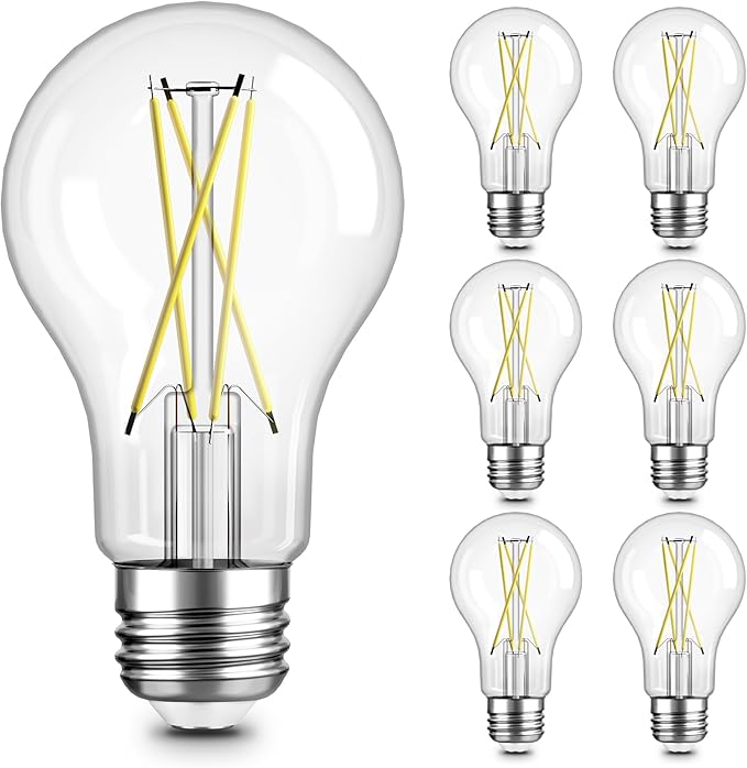 TJOY 6 Pack A19 Vintage LED Edison Bulbs, Dimmable, 60W Equivalent, High Brightness 4000K Natural White, 8W E26 Standard Base, 800 Lumens, CRI80+, Clear Glass Filament Bulb for Home, Farmhouse