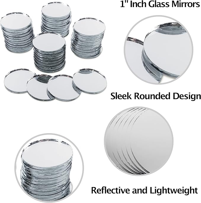 Super Z Outlet Mini 1 Inch Small Round Glass Mirror Circles for Arts & Crafts Projects, Traveling, Framing, Decoration (50 Pieces)