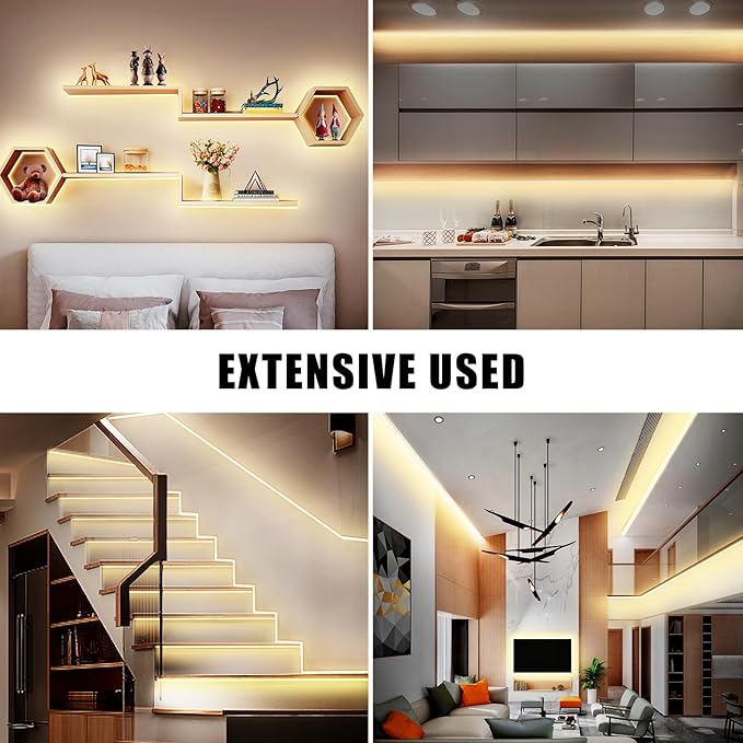 Tatazone White COB Led Strip Lights Max with RF Remote, 32.8ft 2700K Dimmable Ultra Bright Warm White COB Light Strip, Adhesive Indoor COB Led Lights for Living Room, Shelf, Cabinet