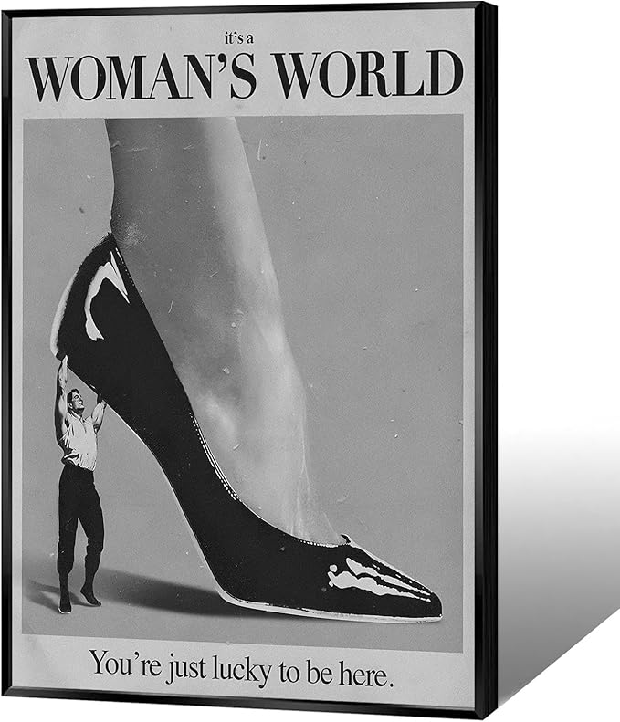 Retro This Is A Woman's World Canvas Wall Art Black And White Feminist poster Modern Hot Girls Aesthetic Prints Trendy Black High Heels Wall Decor For Bedroom Bathroom Dorm 24x36in Wrapped Canvas