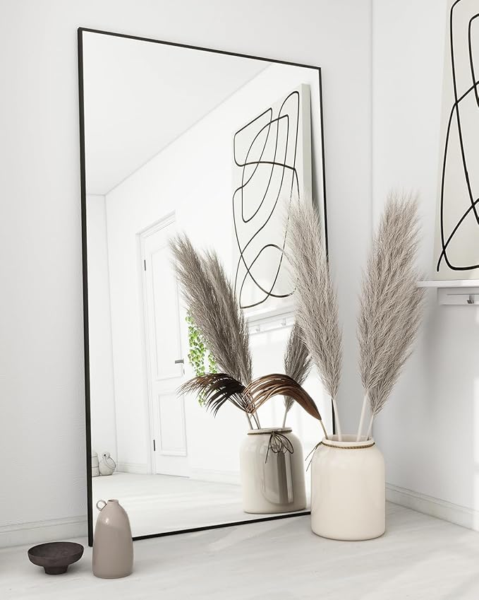 Koonmi 71"x30" Floor Mirror Full Length, Bedroom Floor Body Mirror with Stand, Large Black Mirror, Leaning, Standing or Hanging Horizontally/Vertically