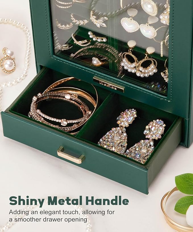 Homde Mothers Day Gifts Jewelry Organizer Girls Women Jewelry Box for Necklaces Rings Earrings Gift Bracelets Storage Case (Forest Green + Gold)