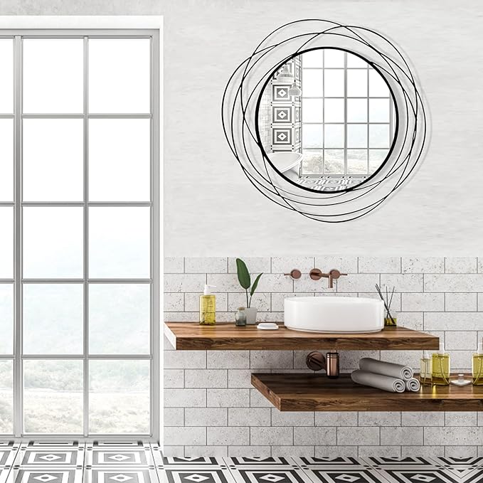 HQiJun Round Wall Mirror - 26.8" Large Black Circle Mirror for Wall with Art Decorative Durable Metal Frame, Modern Hanging Mirror for Bathroom Over Sink, Bedroom, Entryway, Vanity or Living Room