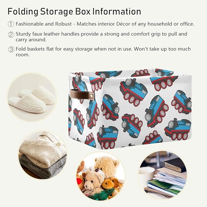 Rectangular Storage Bin Cute Train Cars Basket with Handles - Organizer Bin for Toys, Books, Laundry Basket for Kids/Pets, Playroom