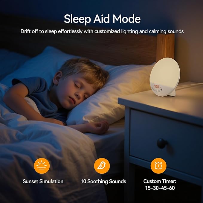 RICIAL Wake Up Light Sunrise Alarm Clock, 10000 Lux UV-Free Sun Lamp with Dimmable Brightness, 4 Color Temperatures, Timer, Dual Alarms, Snooze, Sleep Aid, 10 Natural Sounds