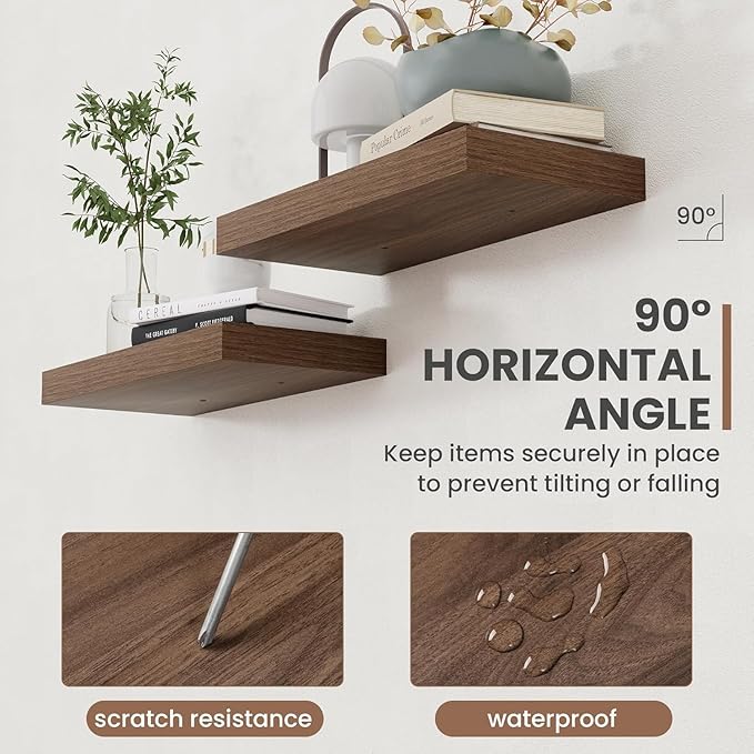 Acovy 72 Inch Floating Shelves, 8 Inch Deep Floating Shelves for Wall, Hanging Shelf with Invisible Brackets, Deep Shelves for Bathroom, Bedroom, Living Room, Walnut, Set of 1