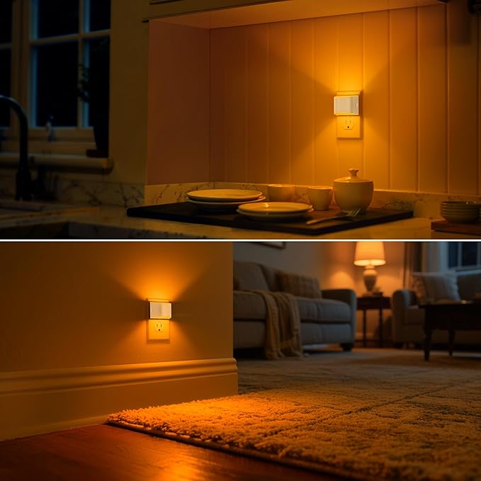 DORESshop LED Night Light[2 Pack], Night Lights Plug into Wall, 3 Level Brightness Adjustable Plug in Night Light, Dusk to Dawn Sensor Nightlights for Adults,Bedroom,Bathroom,Hallway, Amber
