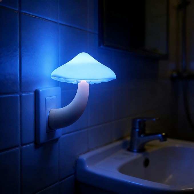 AUSAYE 3Pack Sensor LED Night Light Plug in Lamp Magic Mushroom Nightlight Cute Night Lights for Adults Kids Bedroom, Bathroom,Toilet,Hallway,Stairs,Kitchen Blue