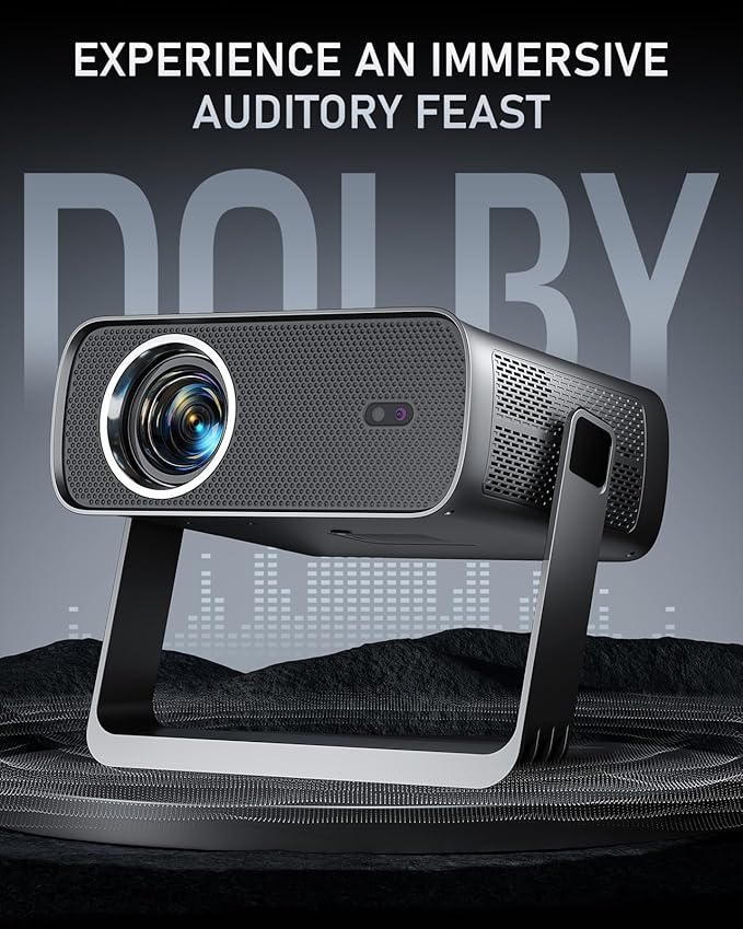 [Officially-Licensed App & Auto Focus] Light Grey Smart Standard Projector with WiFi and Bluetooth, XuanPad 4K Support Movie Projector, Portable Native 1080P Outdoor Projector with 360° Stand