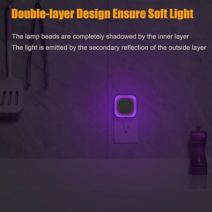 YUNLEX 2 Pack Purple Night Light, Gentle Eye-Care with Dimmable Soft Glow & Indirect Reflection, Auto Dusk to Dawn Sensor, Plug in Nightlight for Meditation Corner, Creative Studio, Bedroom, Bathroom