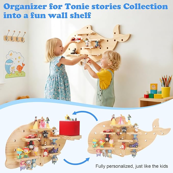 Inspired by Montessori Display Shelf for Tonies 2/1 Toniebox Figures, Dolphin DIY Open-Ended Play Storage Organizer Wall Shelf for Tonies Box Characters, Enhance Children's Hands-On Skills