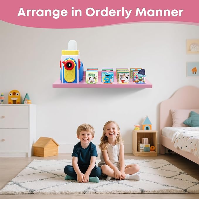 PHOENANCEE Floating Shelves for Little Tikes Story Dream Machine,Wall Shelf for Little Tikes Projector Books Audio Play Character Storage Tray Organizer for Toddlers and Kids Girls Boys,Oak(Pink)