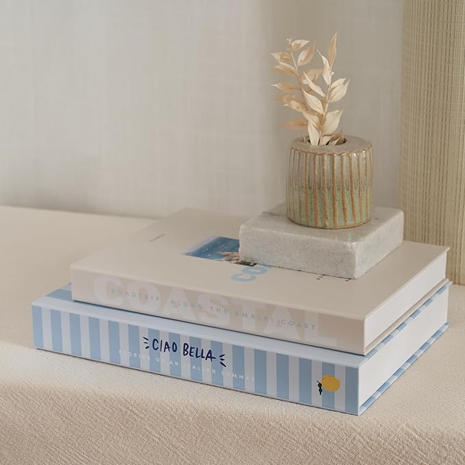 Beautiful Decorative Books - Set of 2 Boxes Enhance Your Coffee Table, Bookshelf or Mantel Shelf Decor - Aesthetic Fake/Faux Books for Modern Home Decoration, Photo Storage and as a Keepsake Box