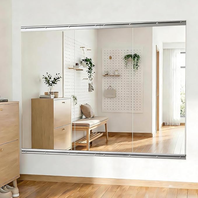 VooBang Home Gym Mirror - 3 PCS 28×55 inches, Large Frameless Wall Mounted Full Length Body Mirror for Dancing Studio, Exercise, Fineness, Yoga, Tempered Glass