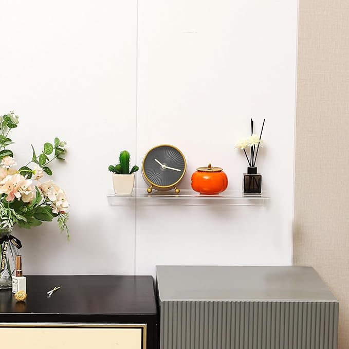 Clear Acrylic Floating Shelves Set of 2 for Lego Sets Funko Pop Collectibles Kids Bookshelf Figures Plant Picture Photo Modern Wall Ledge Floating Shelf for Bedroom Decor Living Room Wall Shelf