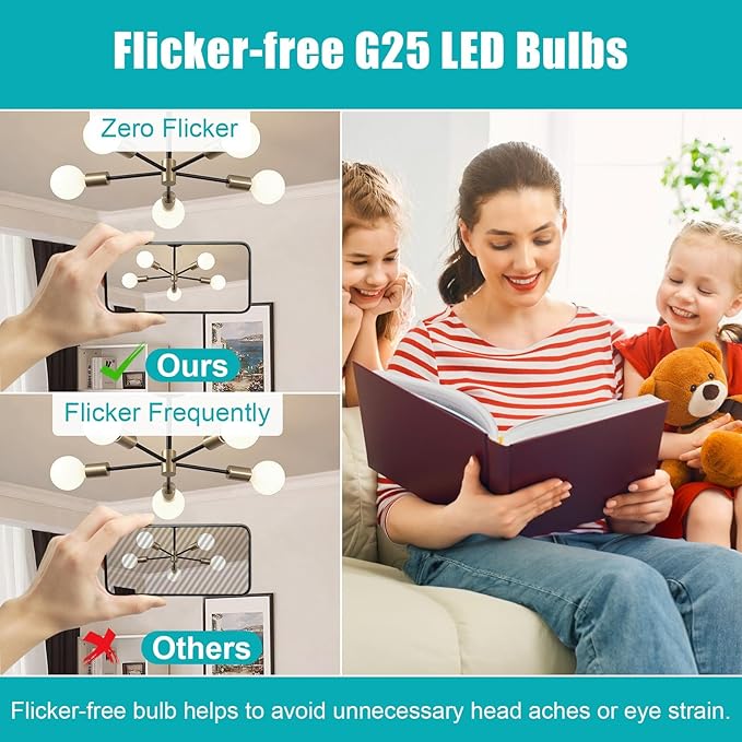 hansang G25 LED Bathroom Light Bulbs, E26 Base 4000K Natural Daylight Vanity Mirror Light Globe Bulbs Uniform Lighting, High CRI Makeup Mirror Light Bulbs Not-Dimmable 4 Pack