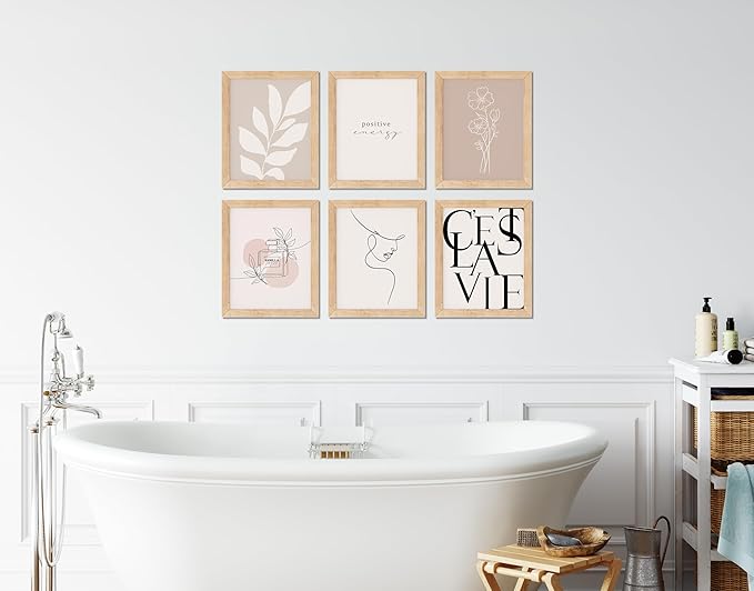 TwoDays Vanilla Girls Room Decor, Clean Girl Aesthetic Wall Art, Boho Beige Posters for Bedroom, Minimalist Cream Prints, Abstract Brown Pictures for Woman. (Set of 6, 10L x 8W, Framed)